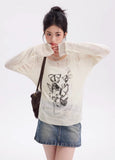 Round Neck Graffiti Butterfly Print T-shirt knit