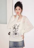 Round Neck Graffiti Butterfly Print T-shirt knit