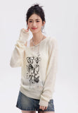 Round Neck Graffiti Butterfly Print T-shirt knit