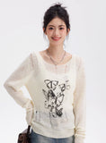 Round Neck Graffiti Butterfly Print T-shirt knit