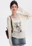 Round Neck Graffiti Butterfly Print T-shirt knit