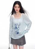 Round Neck Graffiti Butterfly Print T-shirt knit