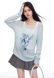 Round Neck Graffiti Butterfly Print T-shirt knit