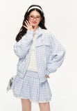 チェック柄刺繍ジャケット&レーススカートセット