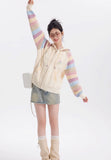 Rainbow Knit Hooded Raglan Jacket