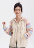 Rainbow Knit Hooded Raglan Jacket