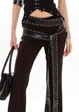 Rivet Belt Flare Pants – Black