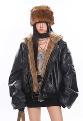 Reversible fur hooded warm jacket