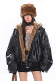 Reversible fur hooded warm jacket