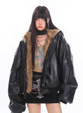 Reversible fur hooded warm jacket