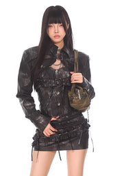 Metal button short jacket vest short skirt suit