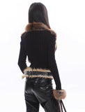 Faux Fur Splice Knit Cardigan