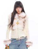 Faux Fur Splice Knit Cardigan