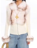Faux Fur Splice Knit Cardigan