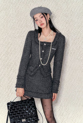 Gray Square Neck Cinched Two-Piece Set