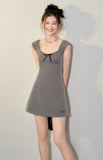 Bowknot U-neck sleeveless waist sweet A-line dress