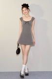 Bowknot U-neck sleeveless waist sweet A-line dress