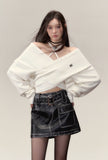 Off-shoulder design clavicle knit sweater wool tops