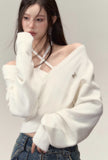 Off-shoulder design clavicle knit sweater wool tops