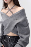 Off-shoulder design clavicle knit sweater wool tops