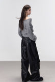 Off-shoulder design clavicle knit sweater wool tops