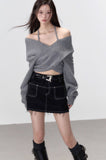 Off-shoulder design clavicle knit sweater wool tops