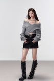 Off-shoulder design clavicle knit sweater wool tops