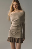 Off-shoulder black knitted sweater skirt hot skirt dress
