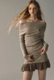Off-shoulder black knitted sweater skirt hot skirt dress