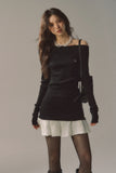 Off-shoulder black knitted sweater skirt hot skirt dress