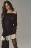 Off-shoulder black knitted sweater skirt hot skirt dress