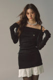 Off-shoulder black knitted sweater skirt hot skirt dress
