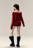 Off-shoulder design with wool knit sweater top