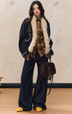 Loose denim plush jacket wide-leg jeans versatile suit