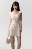 Cream white simple slim lace stitching dress