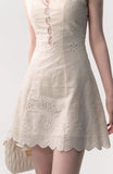 Cream white simple slim lace stitching dress