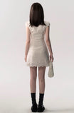 Cream white simple slim lace stitching dress