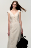 Cream white simple slim lace stitching dress