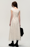 Cream white simple slim lace stitching dress