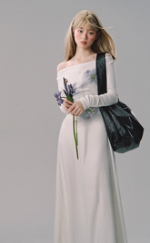 インクスマッジワンショルダーニットドレス