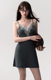 Gray V-Neck Knit Slip Dress
