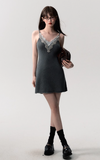 Gray V-Neck Knit Slip Dress