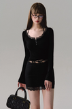 Low waist lace splicing straight skirt