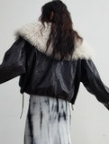 シベリア風フェイクレザーファーカラージャケット