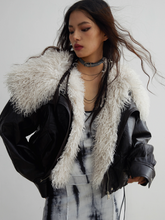 Siberian-Style Faux Leather Fur Collar Jacket