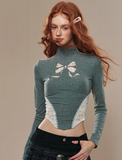 Bow lace sweet spicy T-shirt women tops