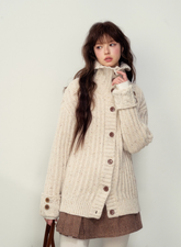 Twisted Stand Collar Lazy Relaxed Knitted Sweater Jacket