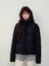 Black girly fungus lace short bread coat warm down jacket