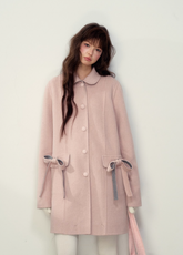 Double-sided wear / doll collar pink gray wool medium-long coat