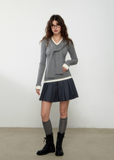Jenny Notepad Girls V-neck Fake Two-piece College Knitted Bottoming Shirt Top